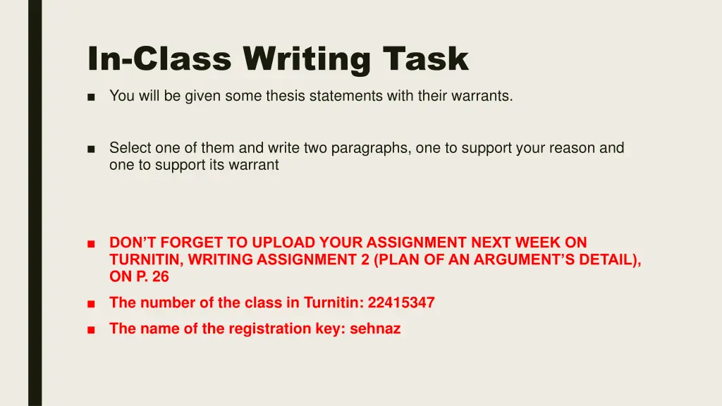 in class writing task you will be given some