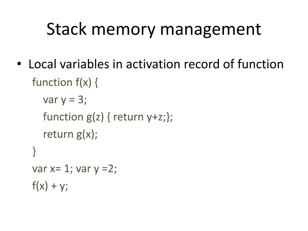 stack memory management