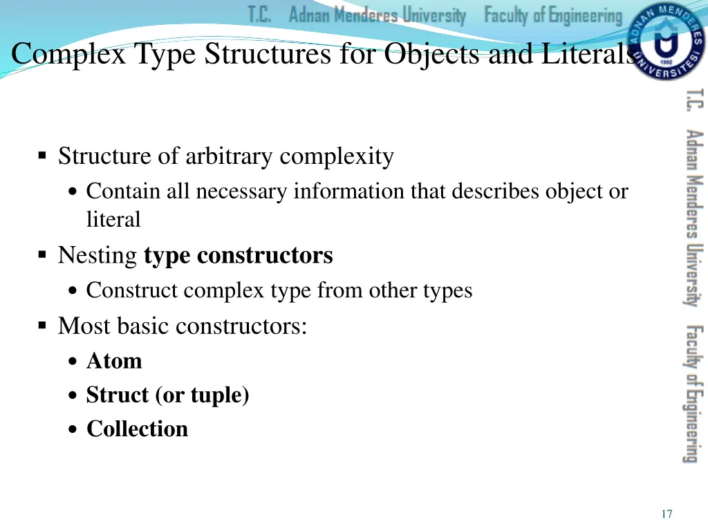 complex type structures for objects and literals