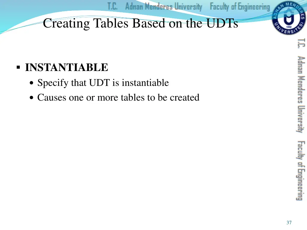 creating tables based on the udts