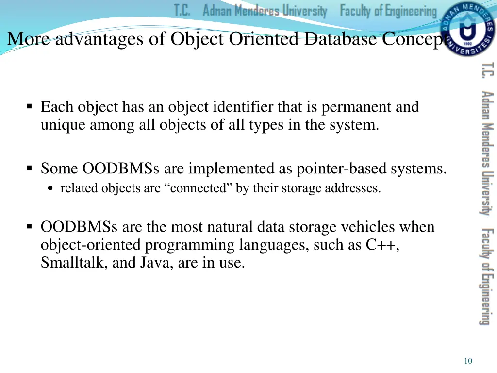 more advantages of object oriented database