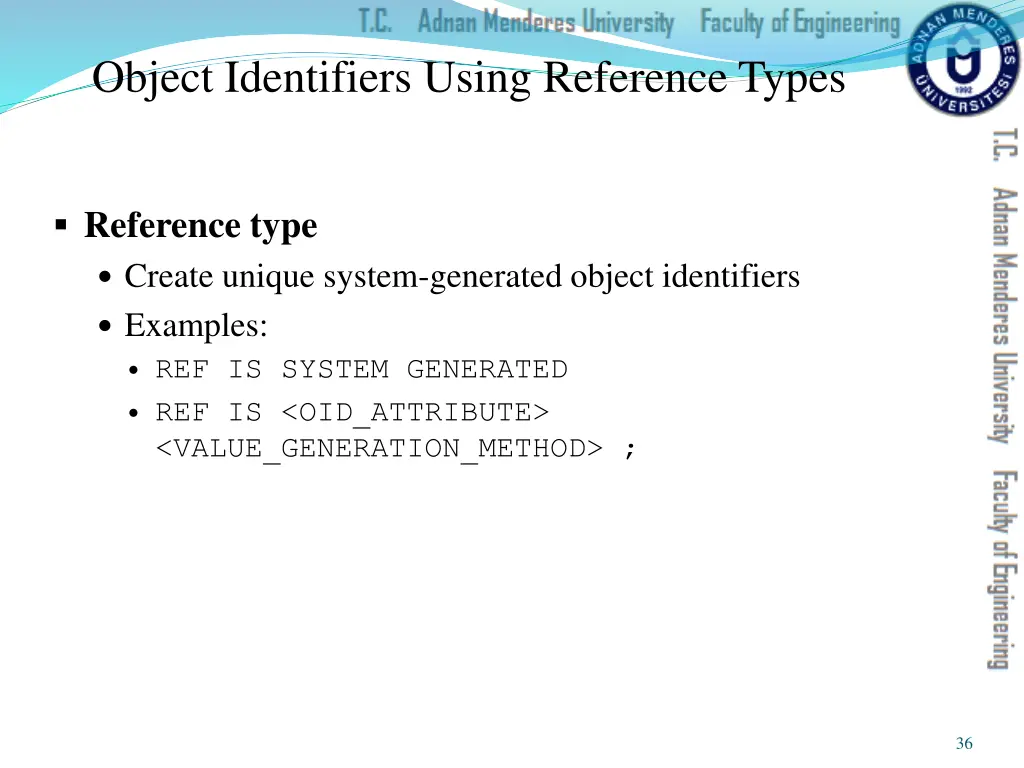 object identifiers using reference types