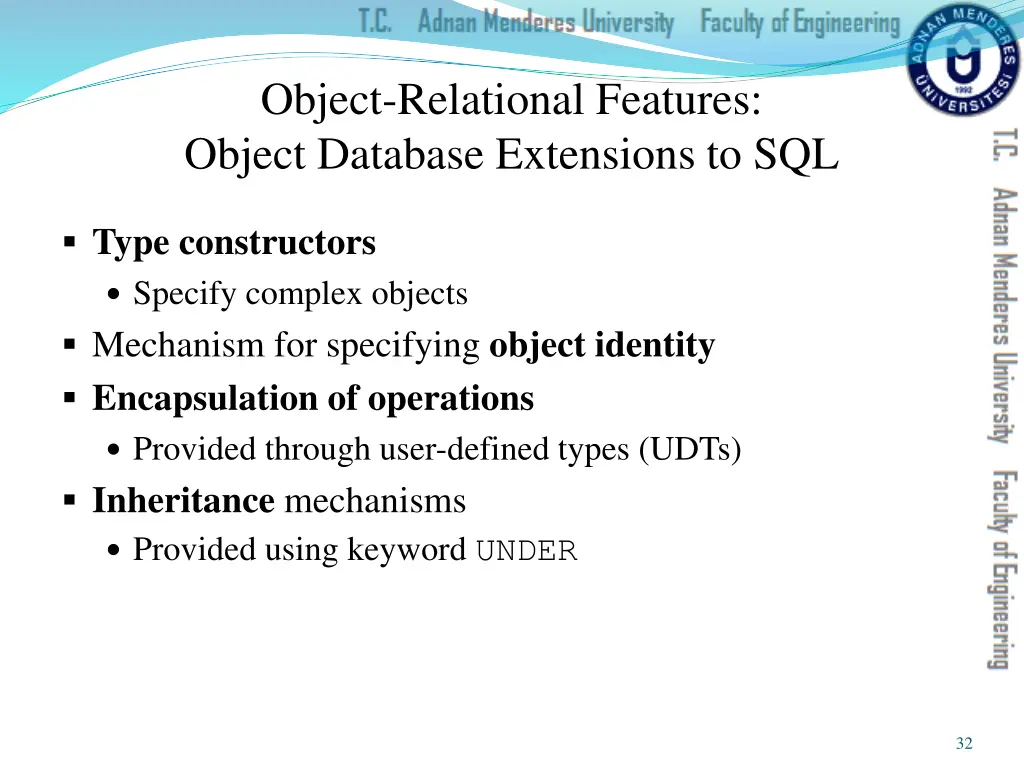 object relational features object database