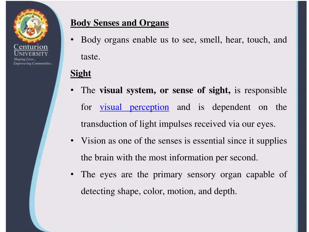 body senses and organs