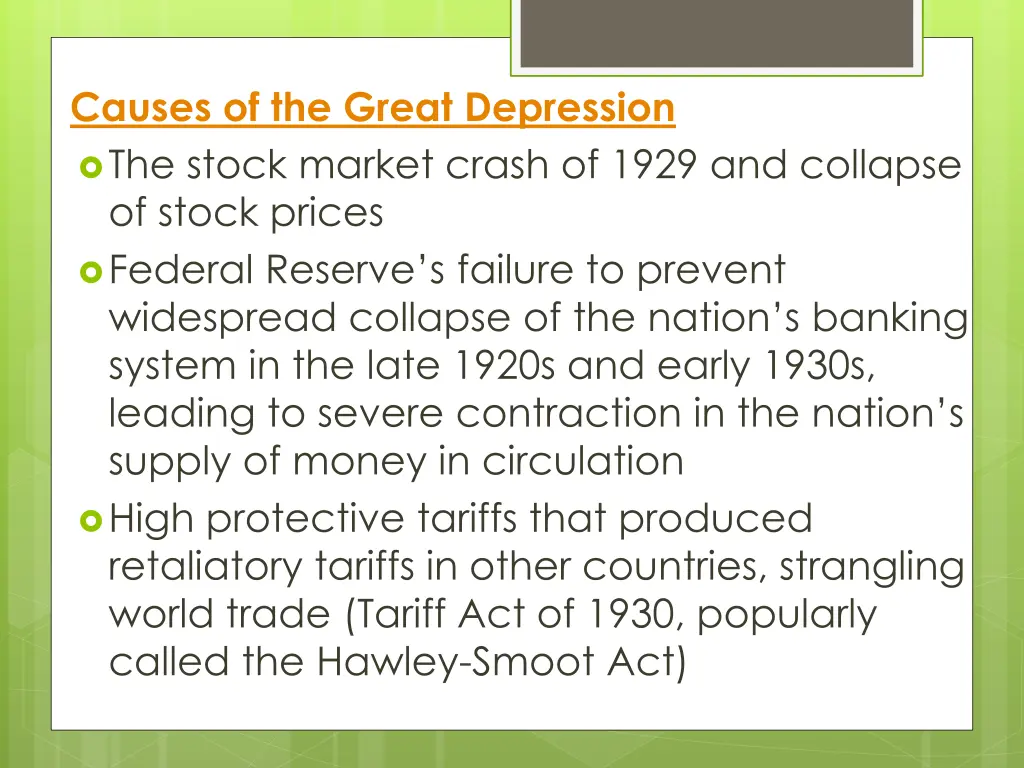 causes of the great depression the stock market