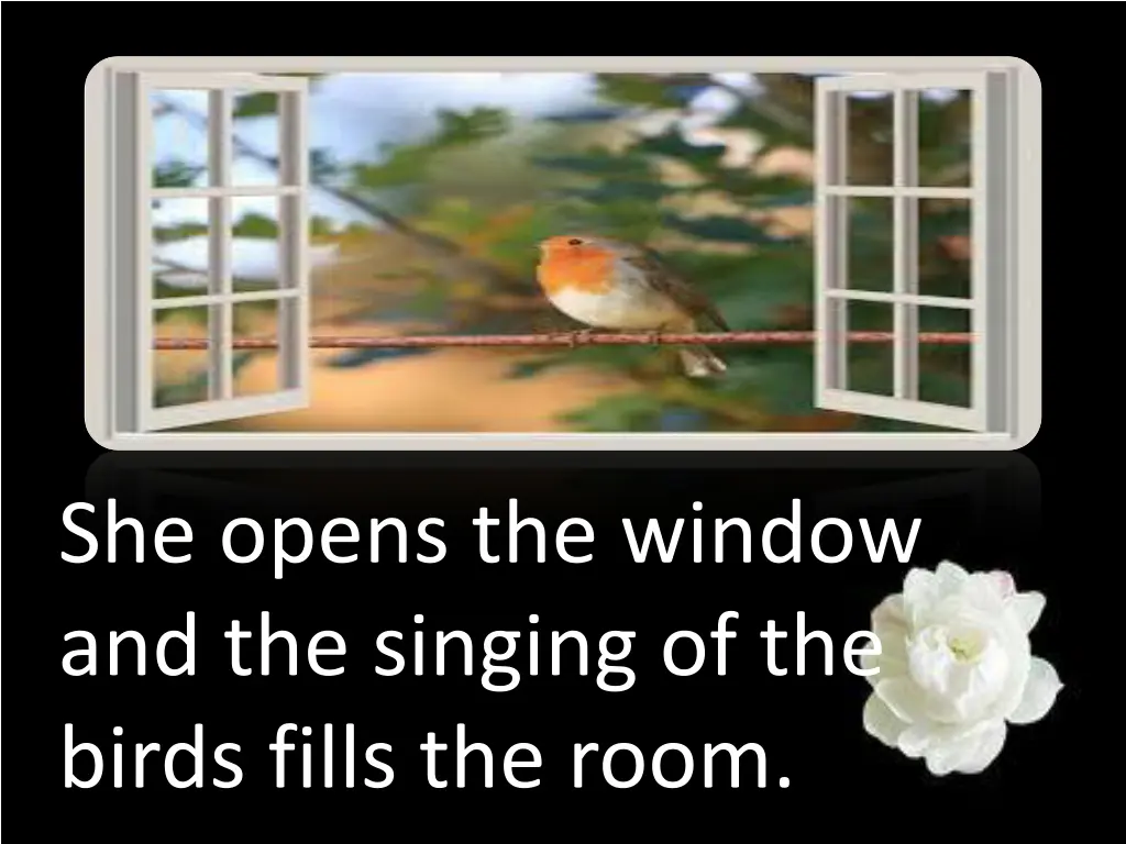 she opens the window and the singing of the birds