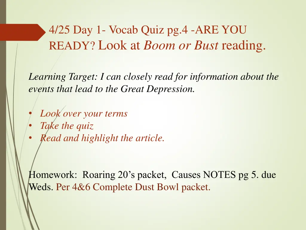 4 25 day 1 vocab quiz pg 4 are you ready look