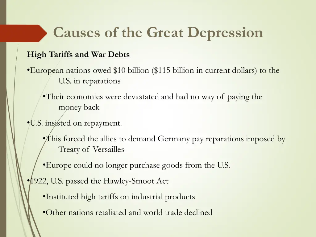 causes of the great depression 2