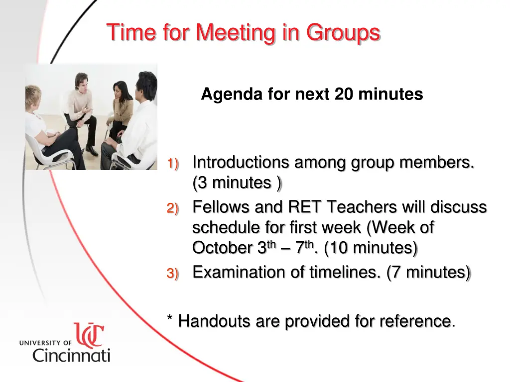 time for meeting in groups