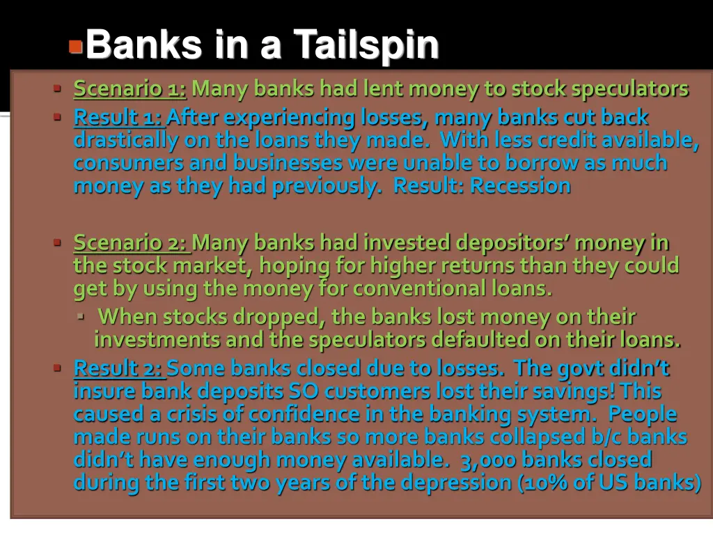 banks in a tailspin