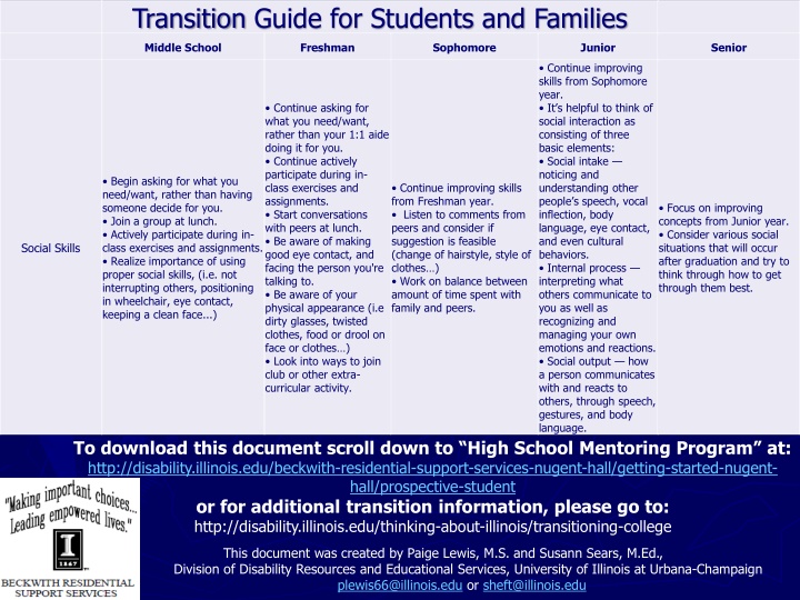 transition guide for students and families