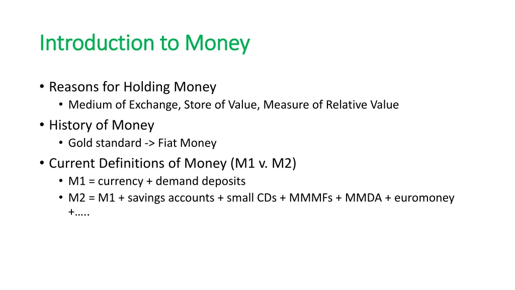 introduction to money introduction to money