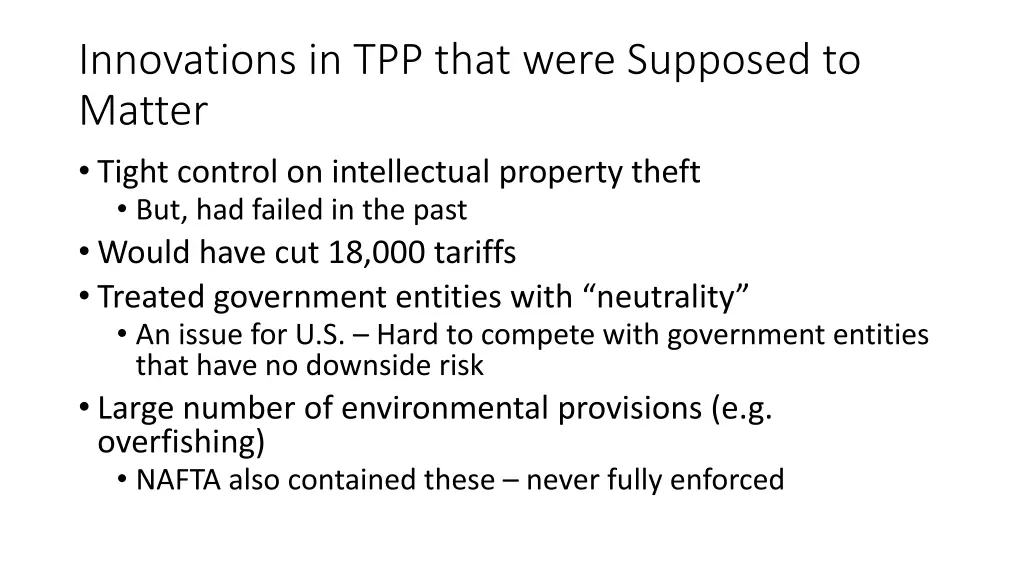 innovations in tpp that were supposed to matter