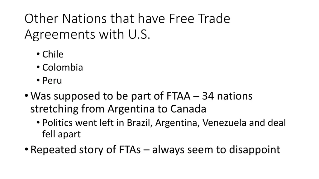 other nations that have free trade agreements