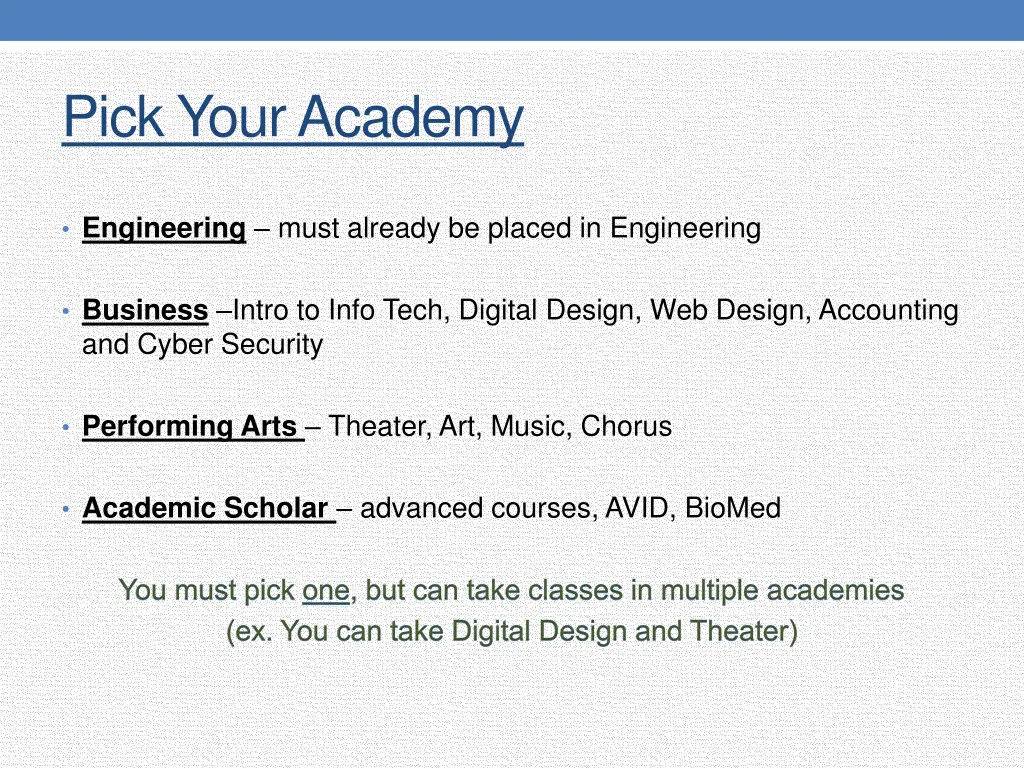 pick your academy