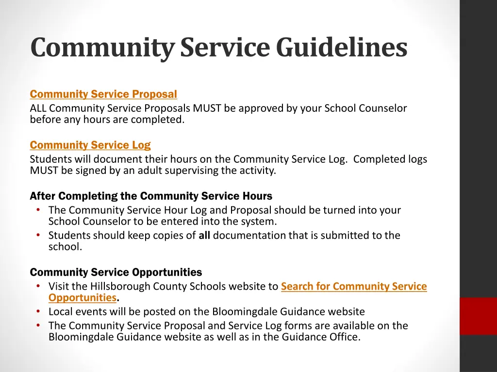 community service guidelines