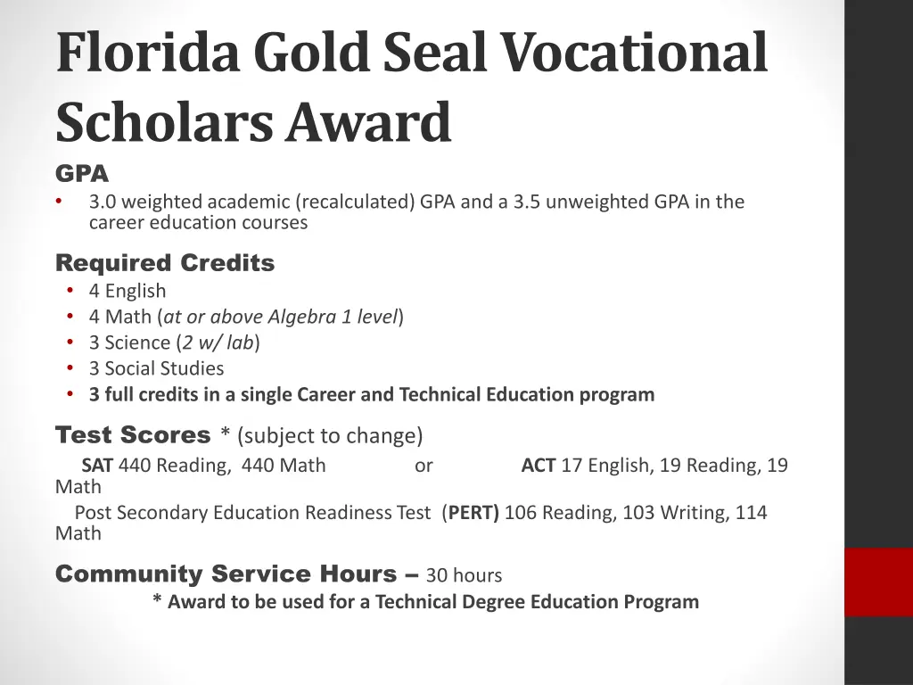 florida gold seal vocational scholars award