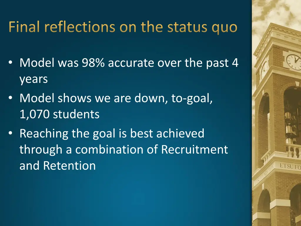 final reflections on the status quo