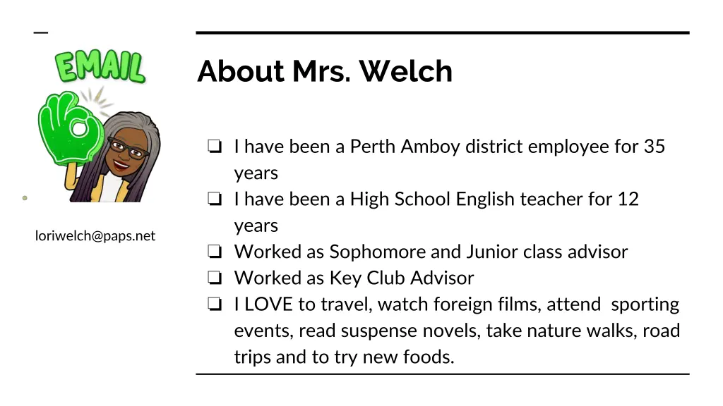 about mrs welch