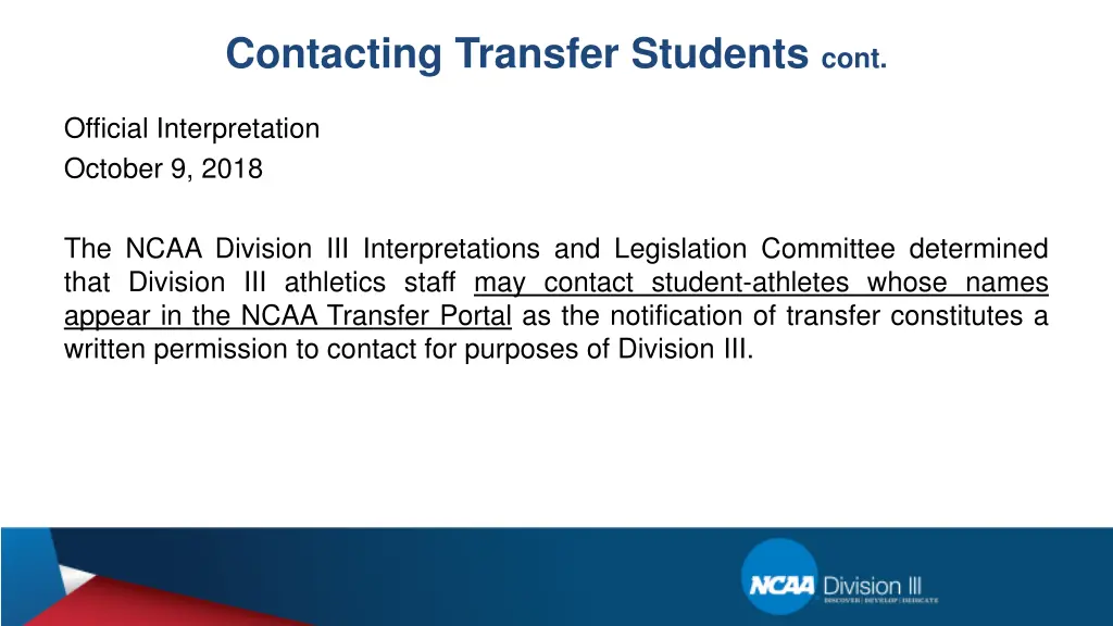 contacting transfer students cont