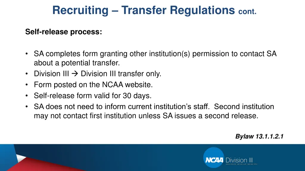 recruiting transfer regulations cont