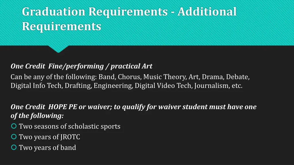 graduation requirements additional requirements