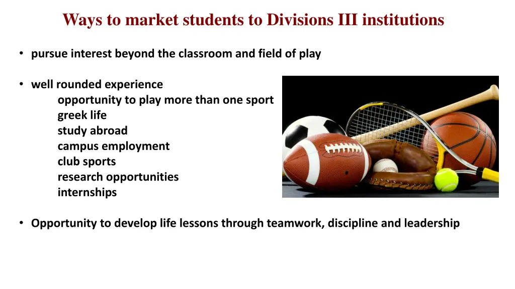 ways to market students to divisions 1