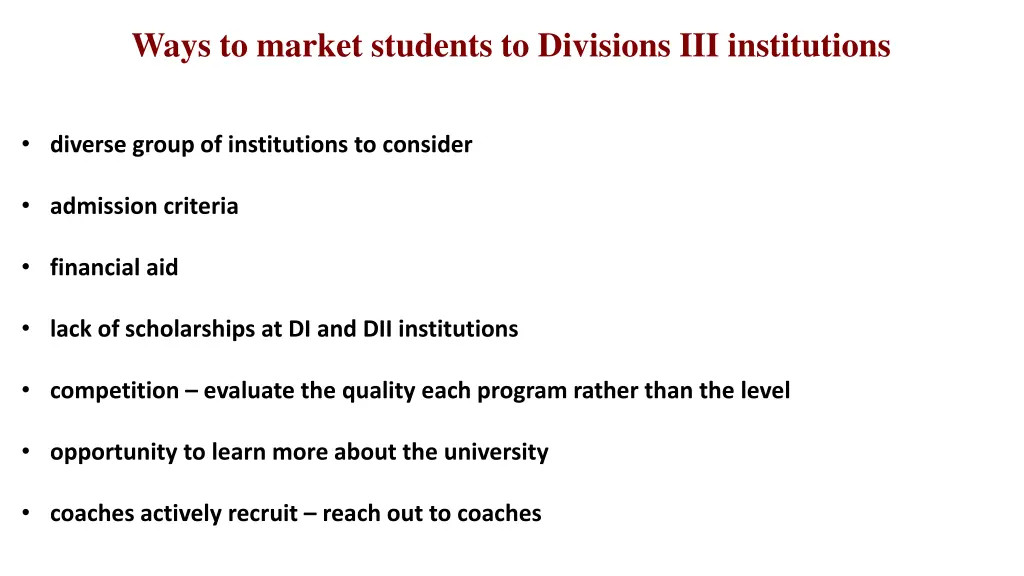 ways to market students to divisions