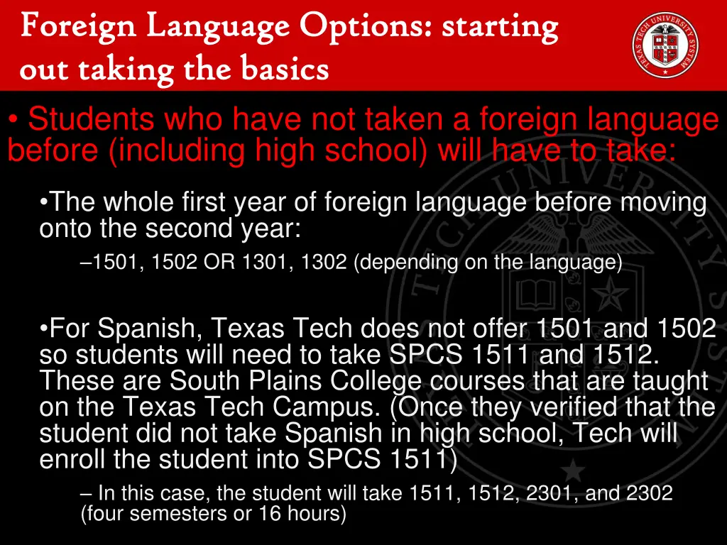 foreign language options starting foreign