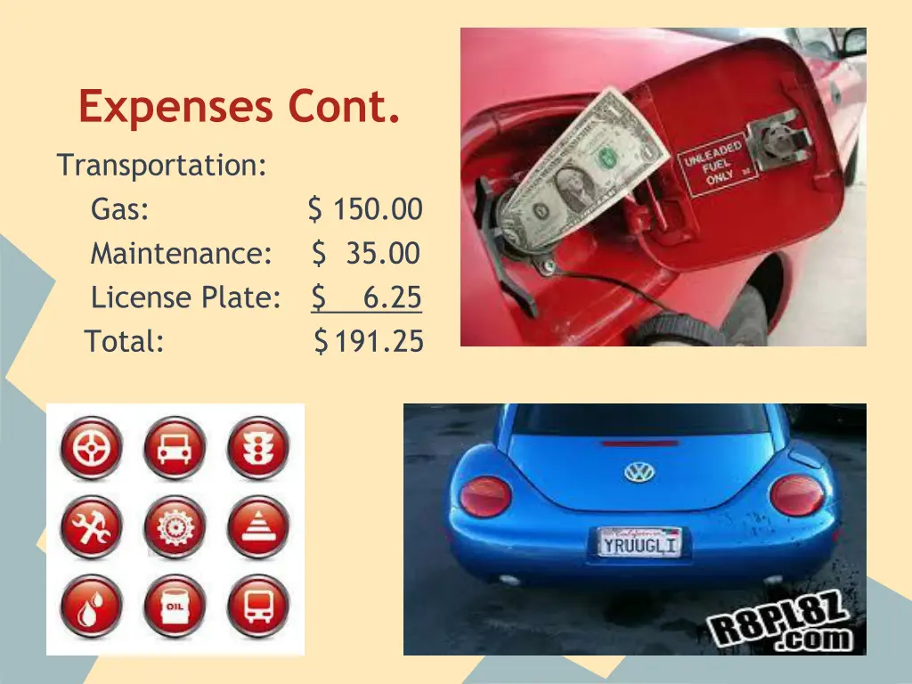 expenses cont transportation gas maintenance