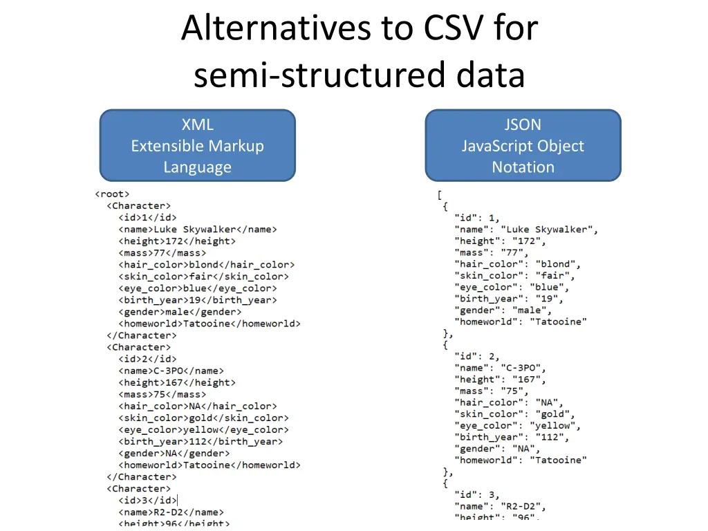 alternatives to csv for semi structured data