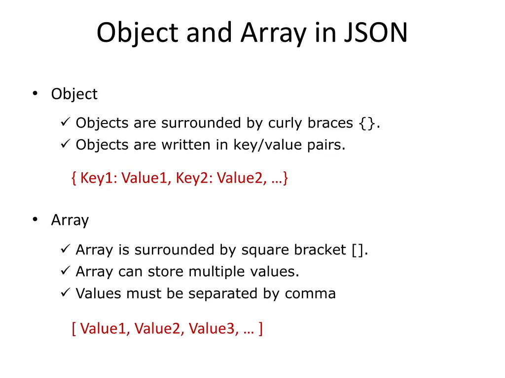 object and array in json