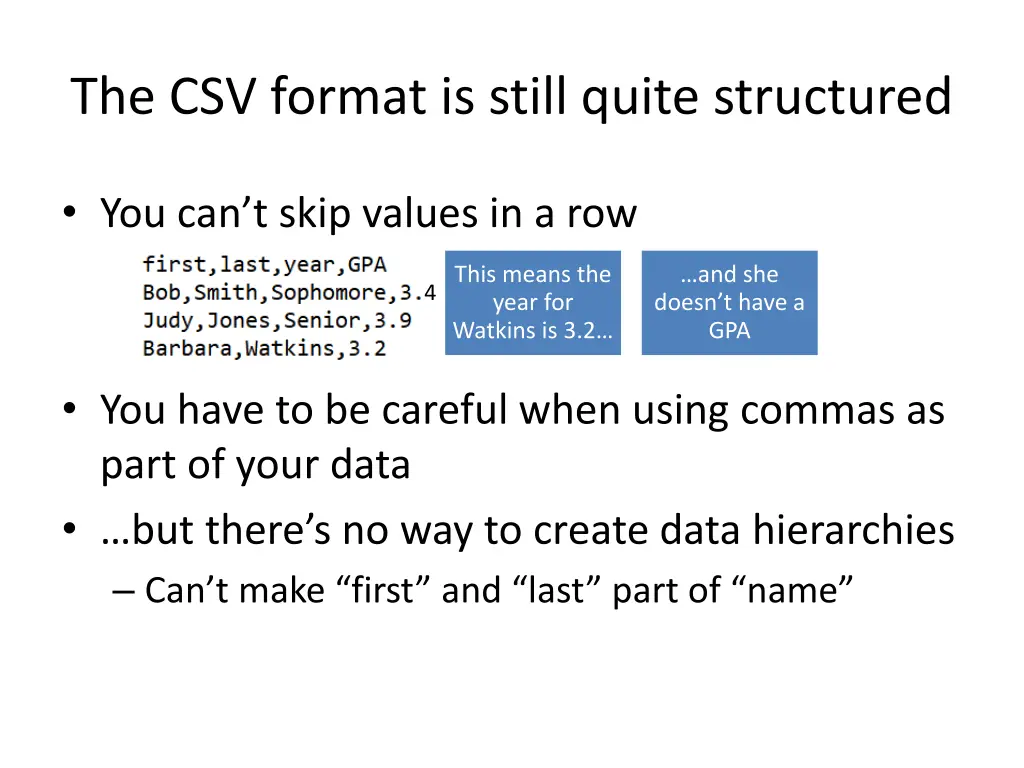 the csv format is still quite structured