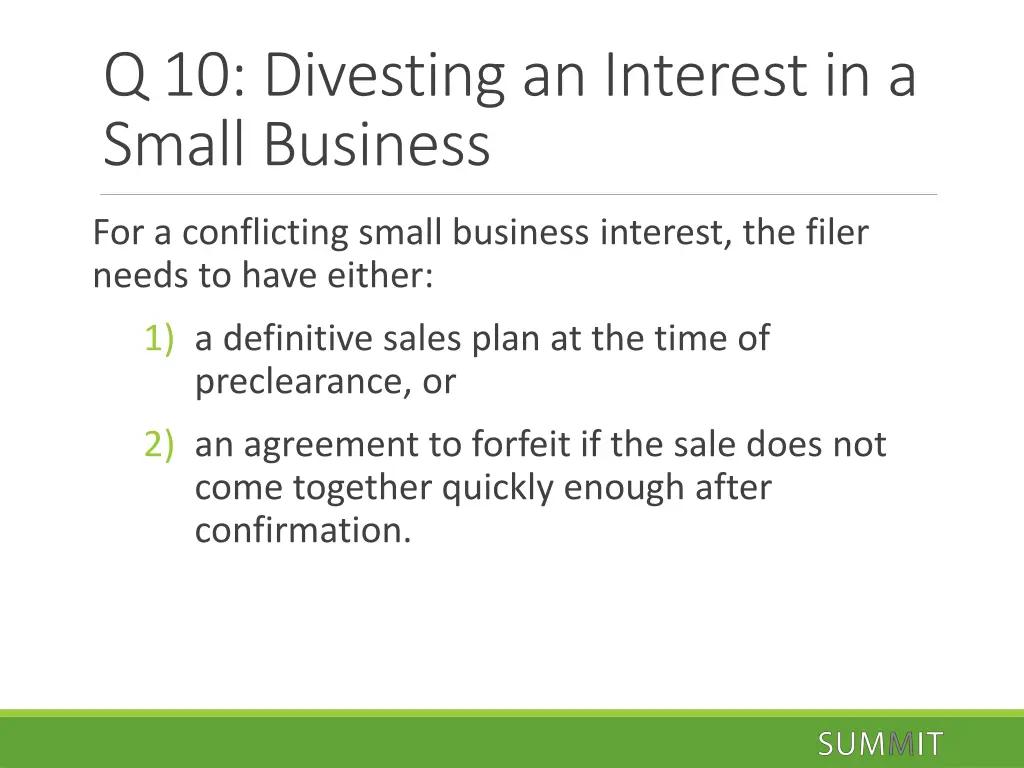 q 10 divesting an interest in a small business