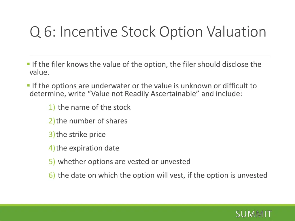 q 6 incentive stock option valuation