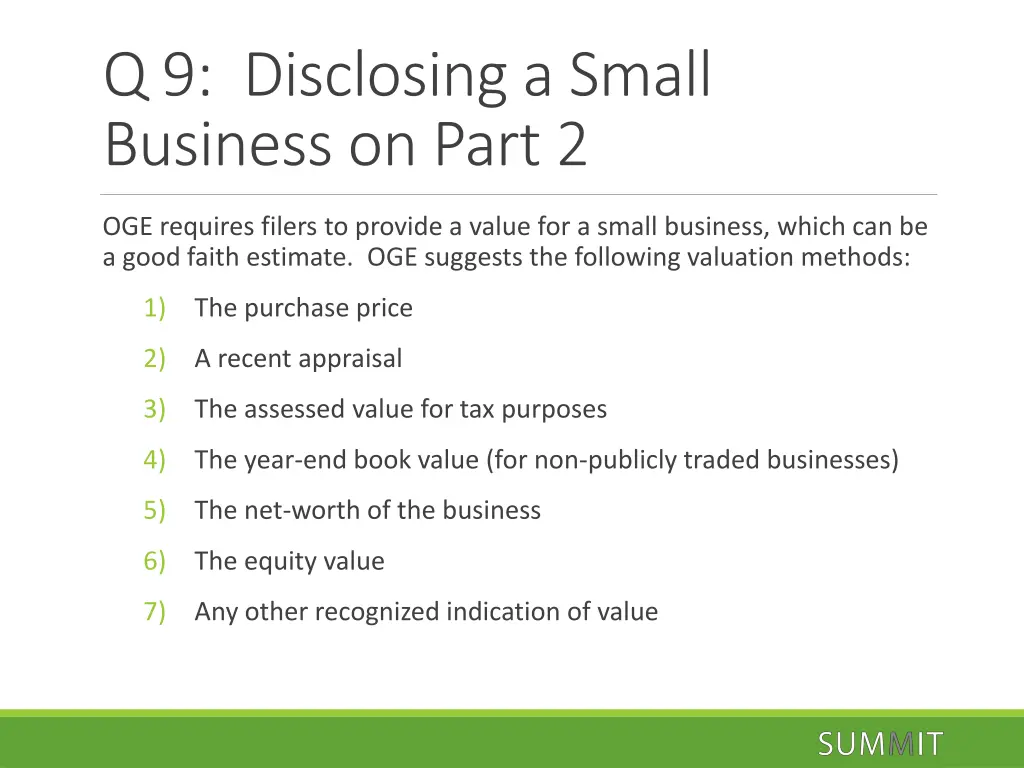 q 9 disclosing a small business on part 2