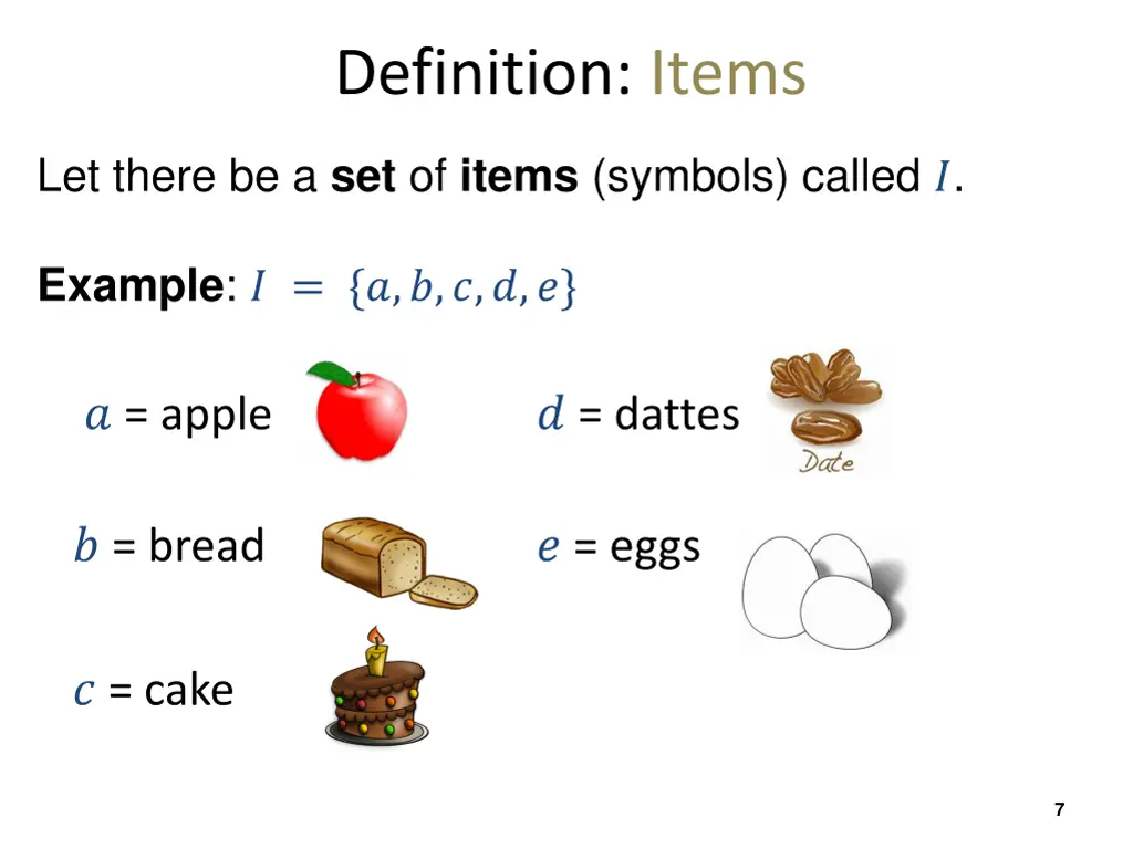 definition items