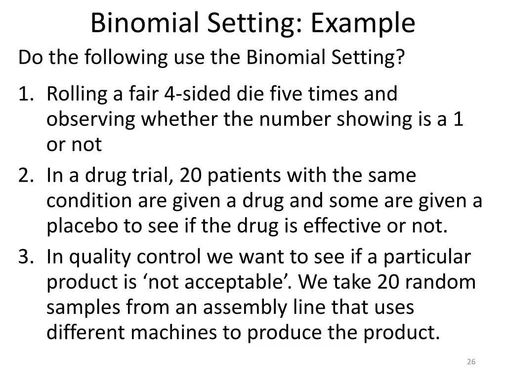 binomial setting example do the following