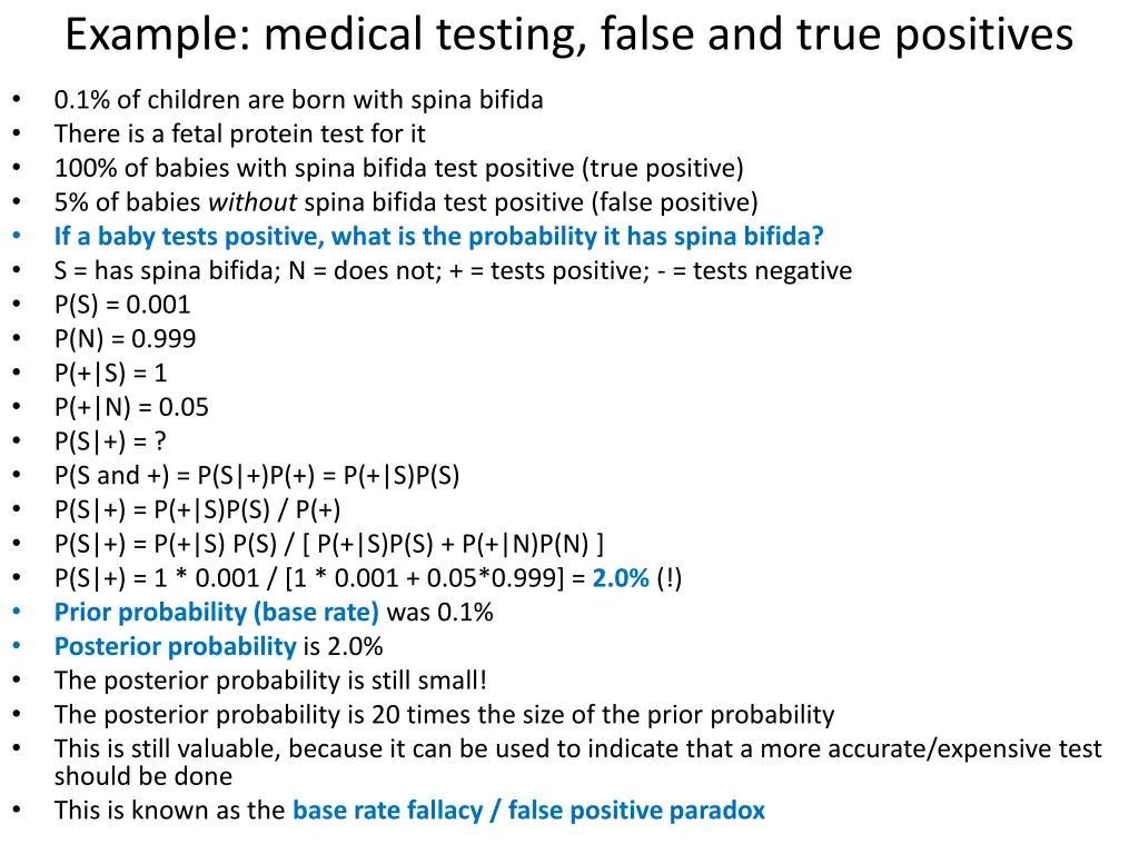 example medical testing false and true positives