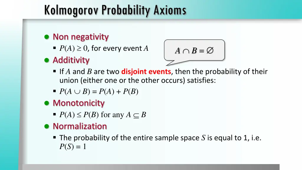 kolmogorov probability axioms