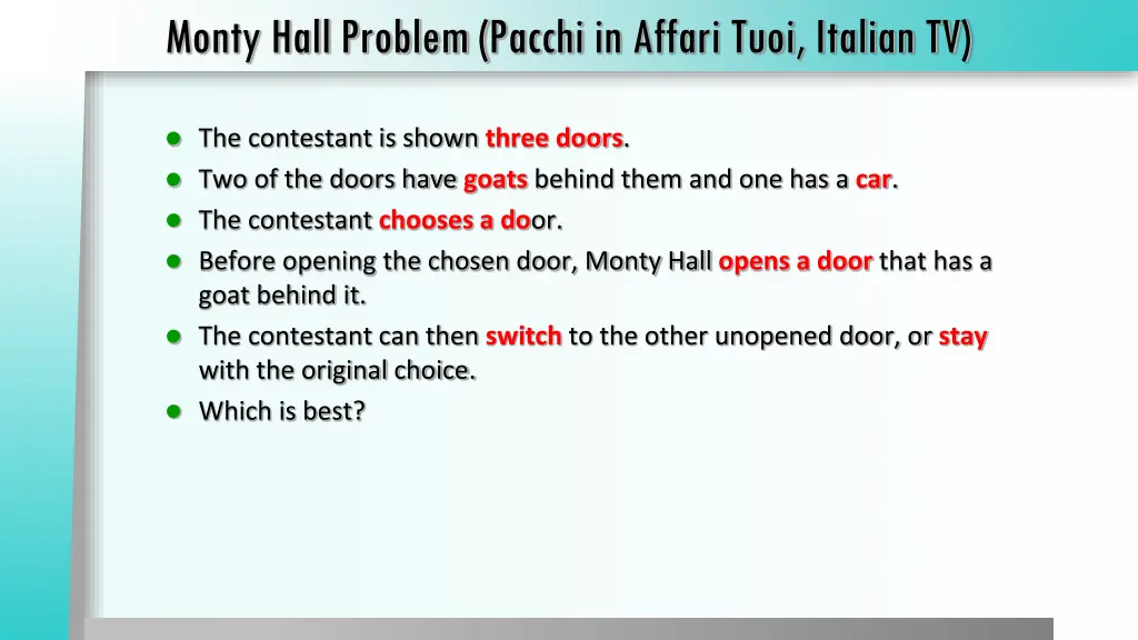 monty hall problem pacchi in affari tuoi italian