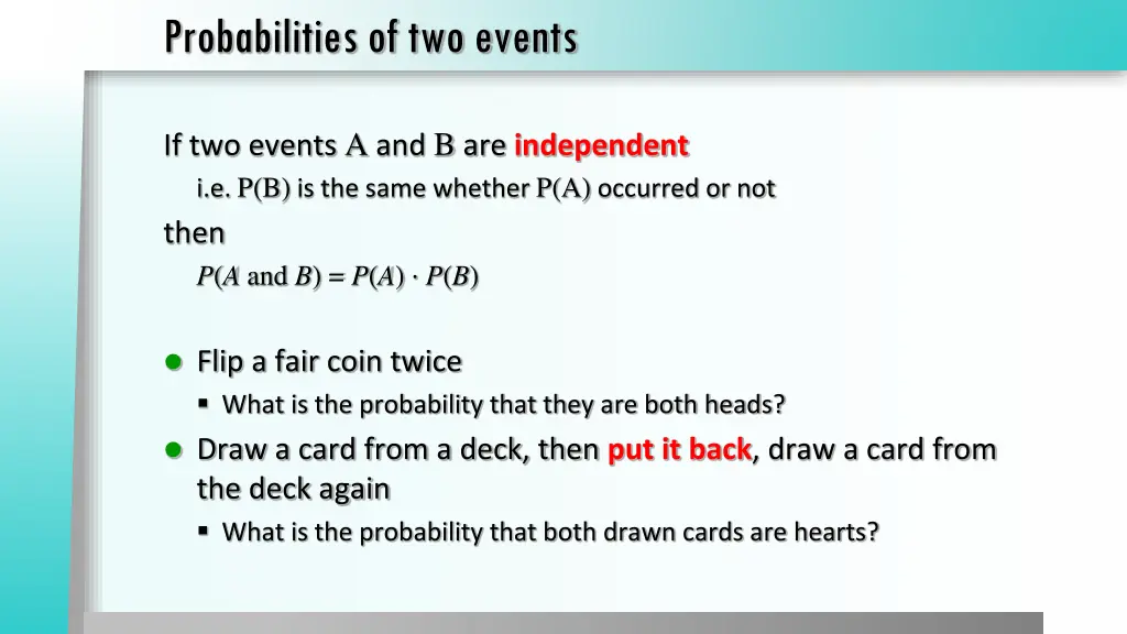 probabilities of two events