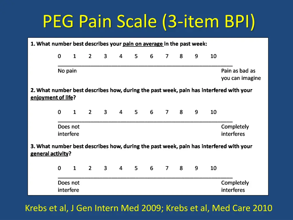 peg pain scale 3 item bpi