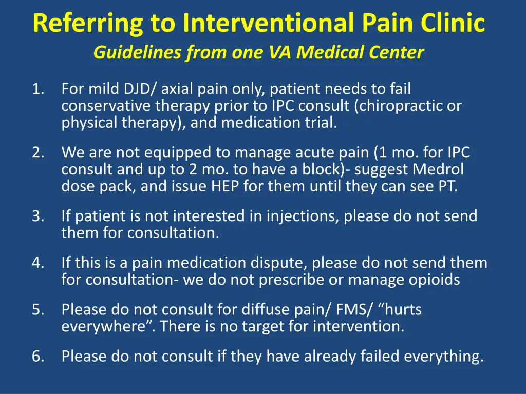 referring to interventional pain clinic