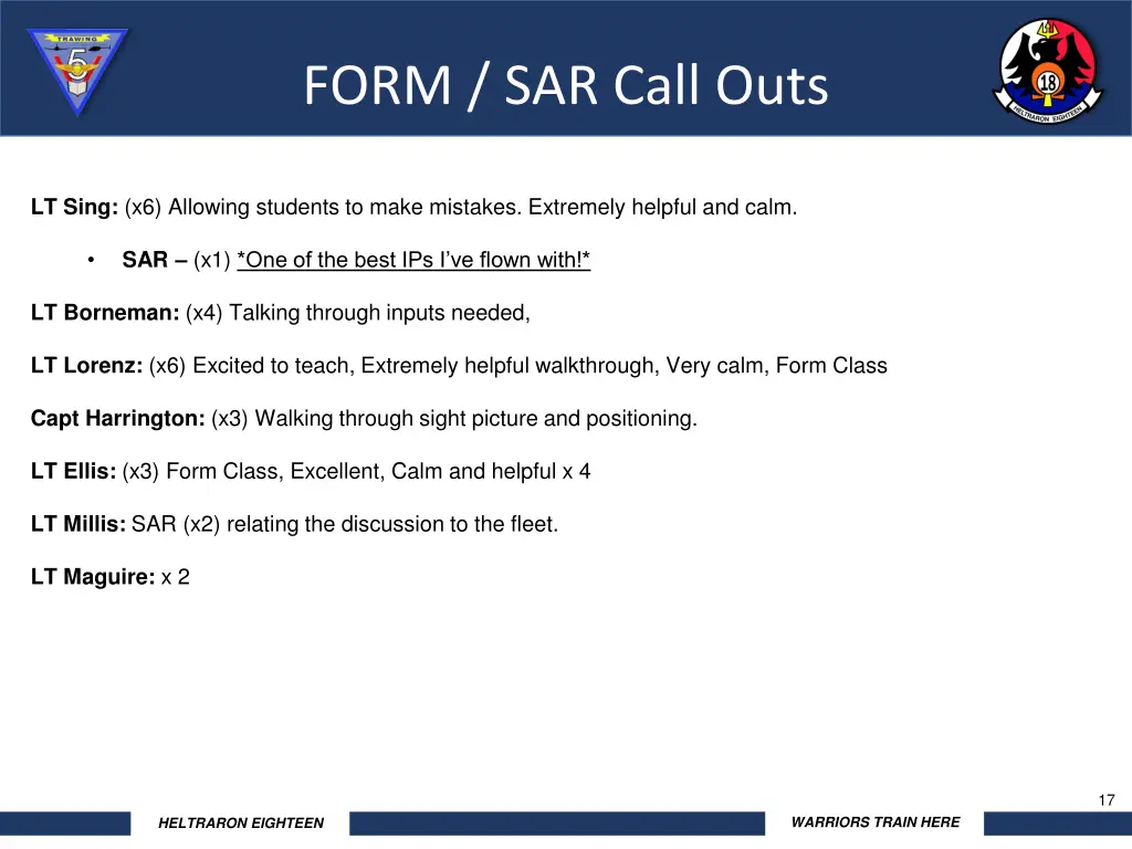 form sar call outs