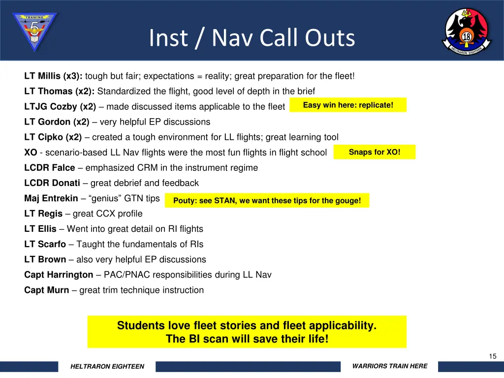 inst nav call outs