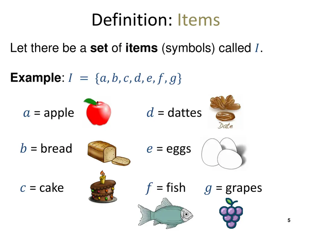 definition items