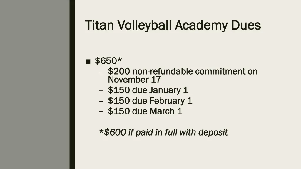 titan volleyball academy dues titan volleyball