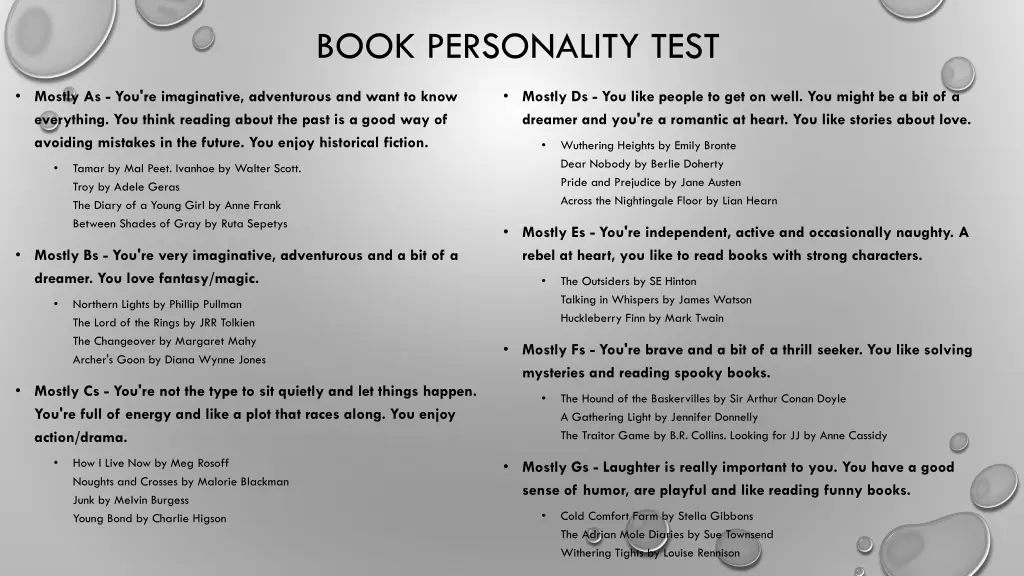 book personality test 1