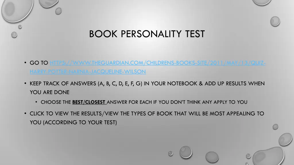 book personality test